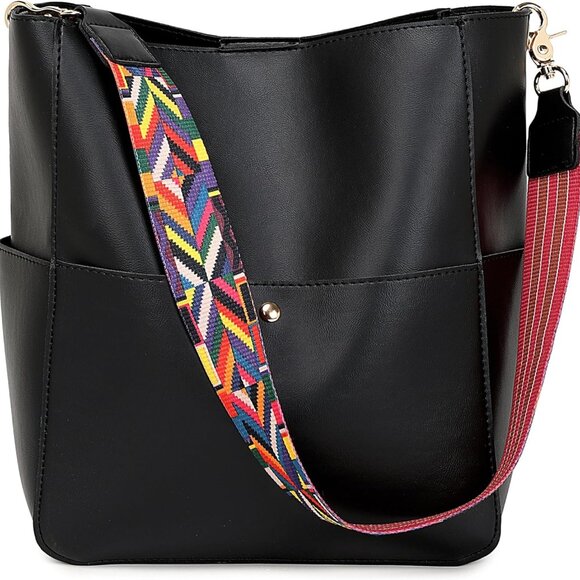 Handbags - Women Bucket Purse PU Leather Adjustable Strap Hobo Bag Crossbody Stylish